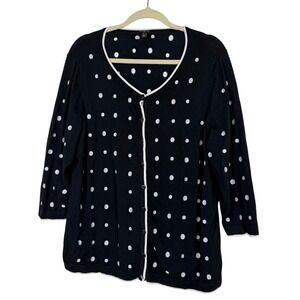 Talbots‎ Cotton Polka Dot Button Up Cardigan Sweater Black Capsule Minimalist 1X